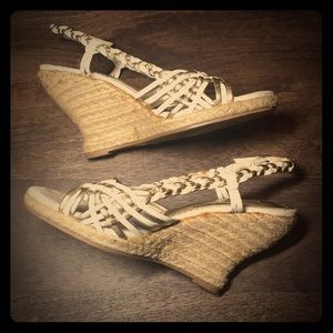 Seychelles slingback espadrille wedge : white/gold